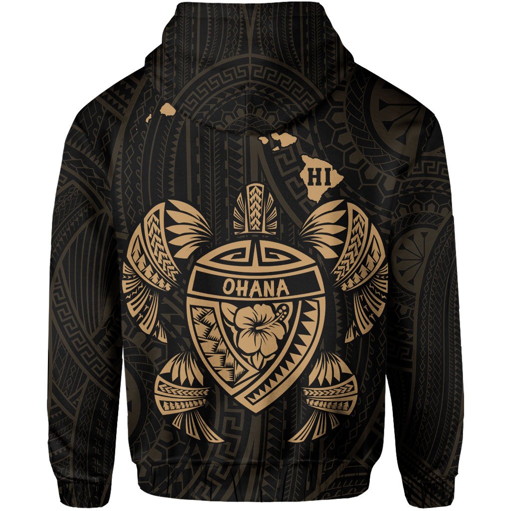 Polynesian Kakau Turtle Ohana Map of Hawaii Zip Hoodie Gold - Polynesian Pride