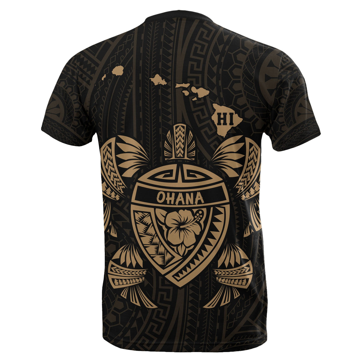 Hawaii Kakau Polynesian Turtle Map T Shirt Ohana Style Gold - Polynesian Pride