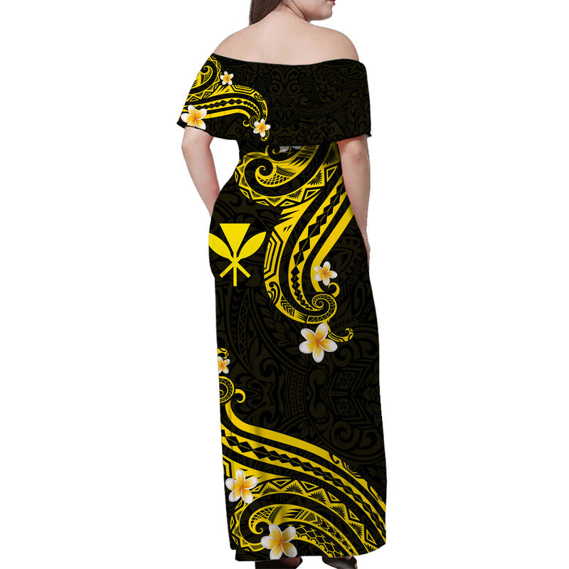 Hawaii Women Off Shoulder Long Dress Gold Polynesian Line Style LT9 - Polynesian Pride