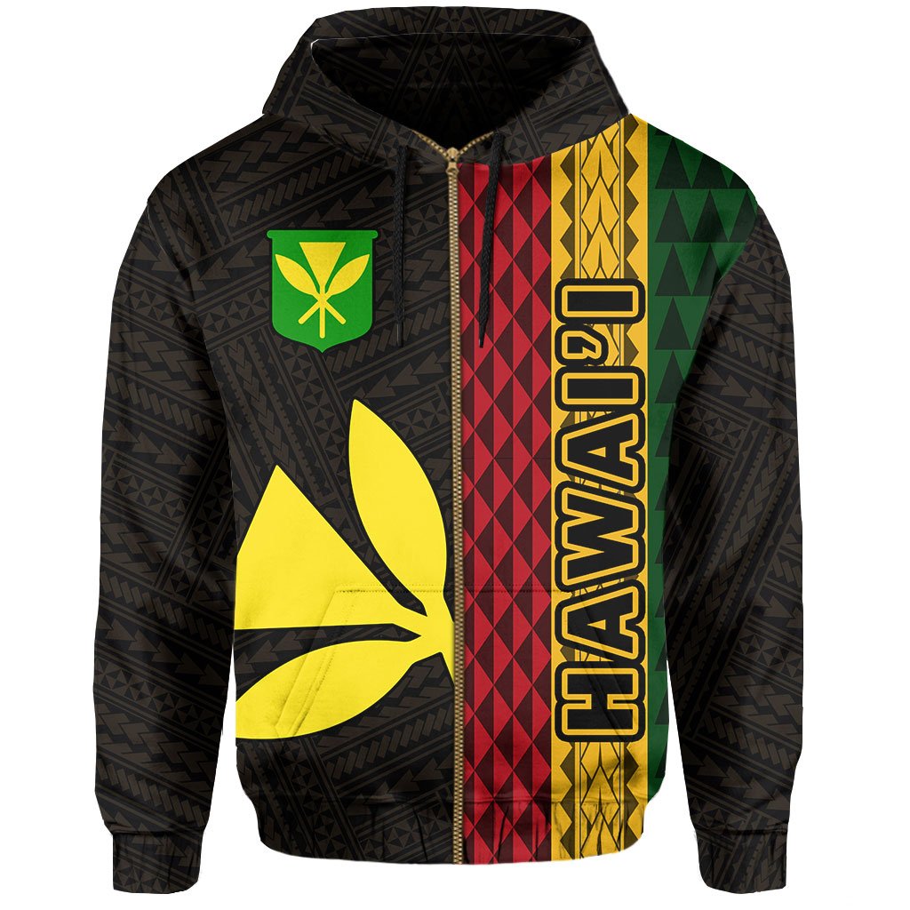 Polynesian Kakau Kanaka Flag Map of Hawaii Zip Hoodie Gold - Polynesian Pride
