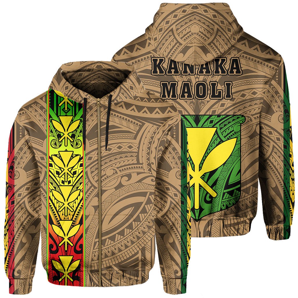 Polynesian Kanaka Flag Kanaka Maoli Hawaii Zip Hoodie Gold Unisex Gold - Polynesian Pride