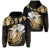 Hawaii Polynesian Aumakua Hammerhead Shark Hoodie Zip Cloud Style Gold Unisex Gold - Polynesian Pride