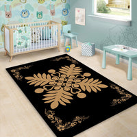 Hawaiian Quilt Maui Plant And Hibiscus Pattern Area Rug - Gold Black - AH - Polynesian Pride