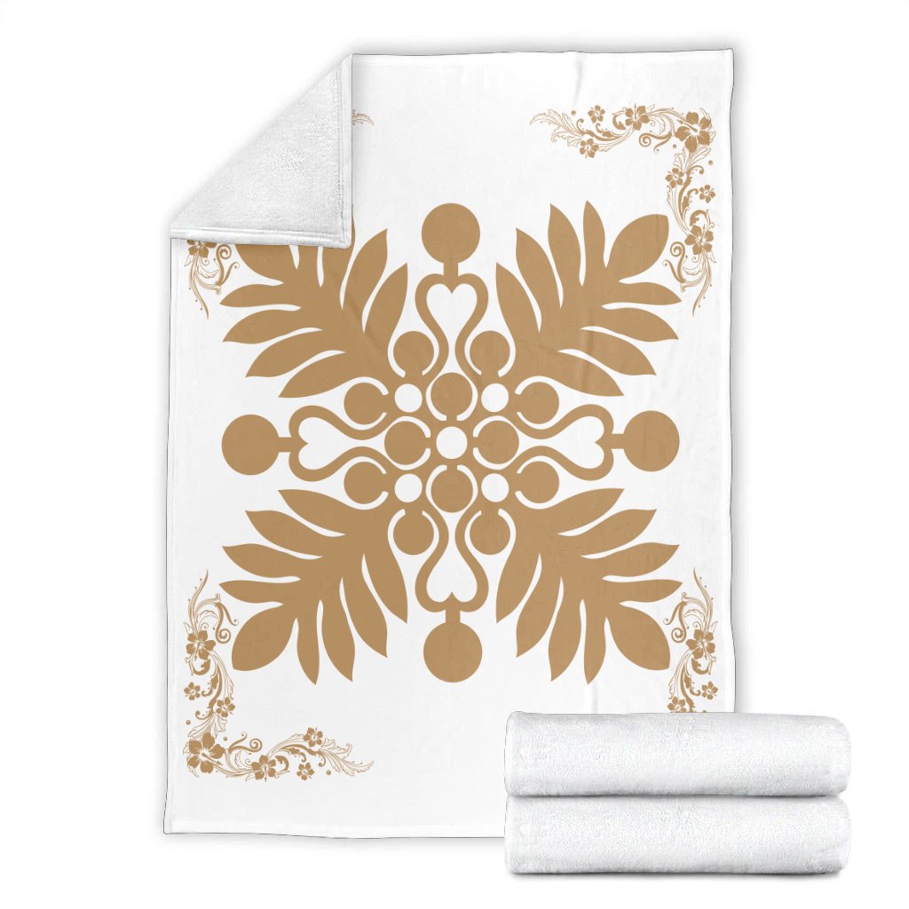 Hawaiian Quilt Maui Plant And Hibiscus Premium Blanket - Gold White - AH - Polynesian Pride