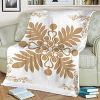 Hawaiian Quilt Maui Plant And Hibiscus Premium Blanket - Gold White - AH - Polynesian Pride