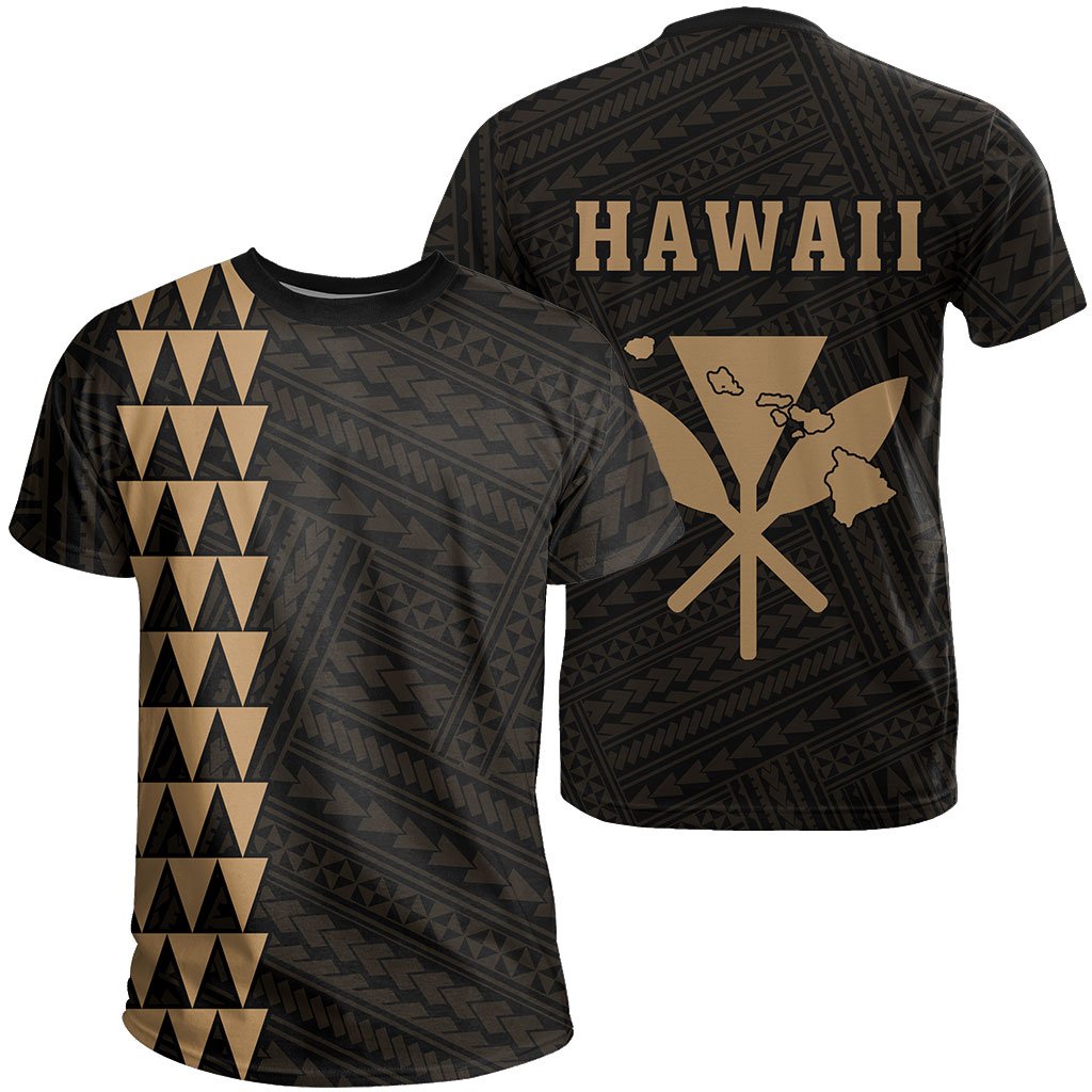 Hawaii Kakau Kanaka Map T Shirt Gold Unisex Gold - Polynesian Pride