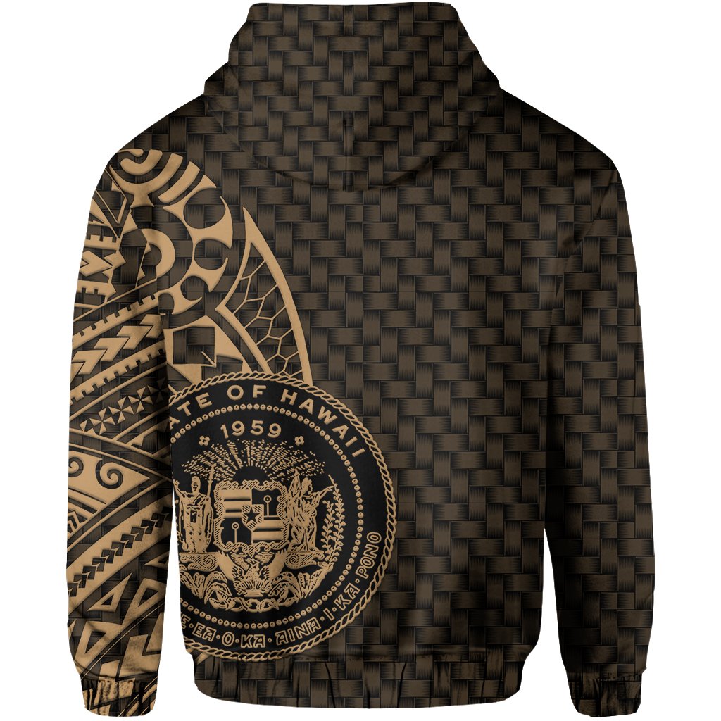 Hawaii Polynesian Zipper Hoodie Gold Emboss Style - Polynesian Pride