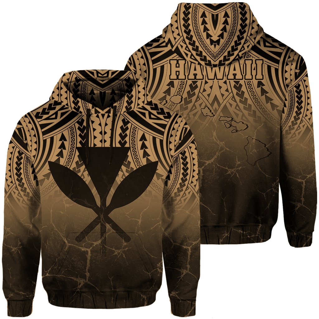 Hawaii Polynesian Kanaka Map Eruption Hoodie Roman Style Gold Unisex Gold - Polynesian Pride