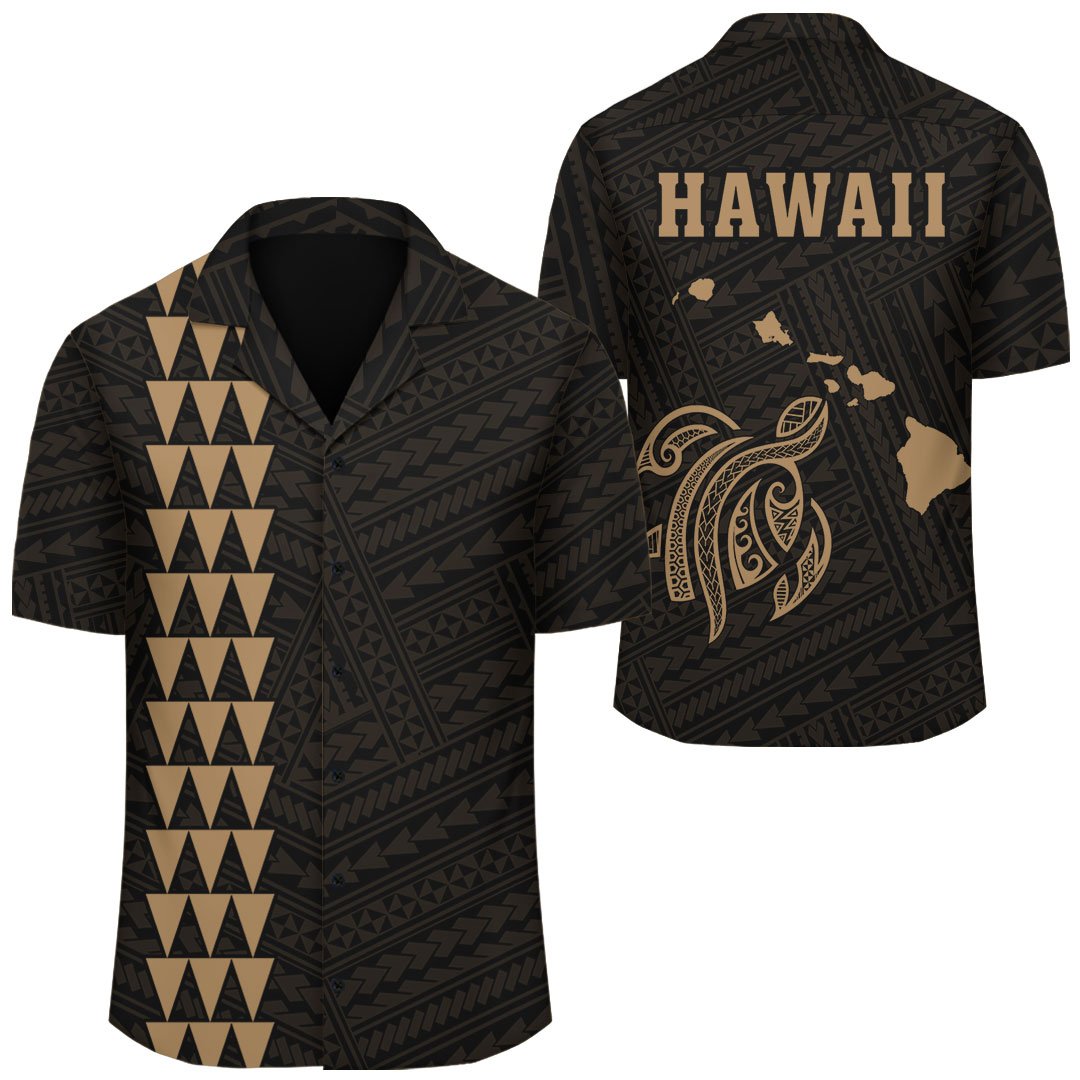 Kakau Polynesian Turtle Map Hawaii Shirt - Gold Unisex Gold - Polynesian Pride