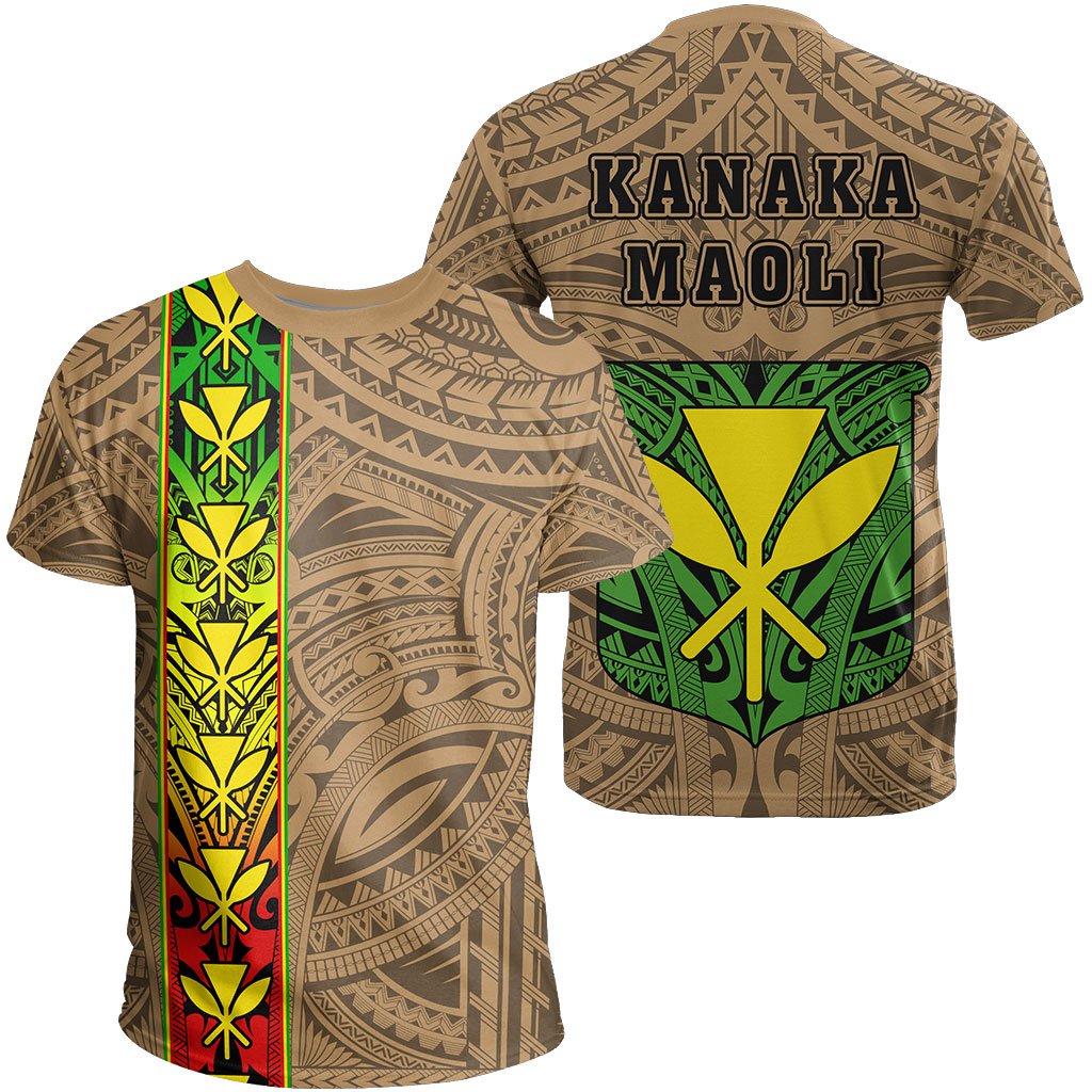 Hawaii Kanaka Flag Polynesian T Shirt Kanaka Maoli Spirit Gold Unisex Gold - Polynesian Pride