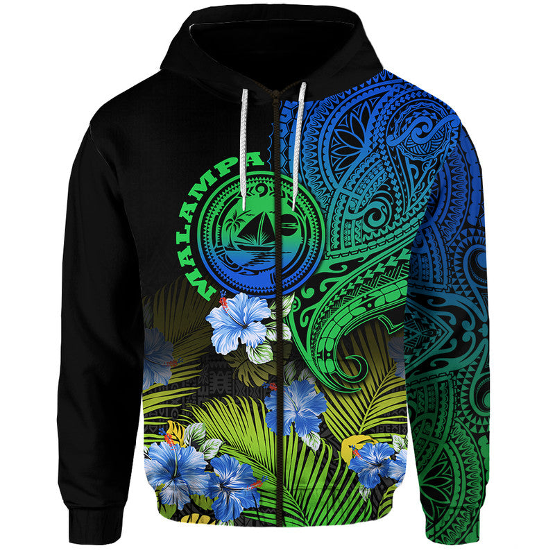 Vanuatu Malampa Province Hoodie Hibiscus Tribal Polynesian Tattoo Ver Gradient LT9 Zip Hoodie Gradient - Polynesian Pride
