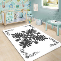 Hawaiian Quilt Maui Plant And Hibiscus Pattern Area Rug - Gray White - AH - Polynesian Pride