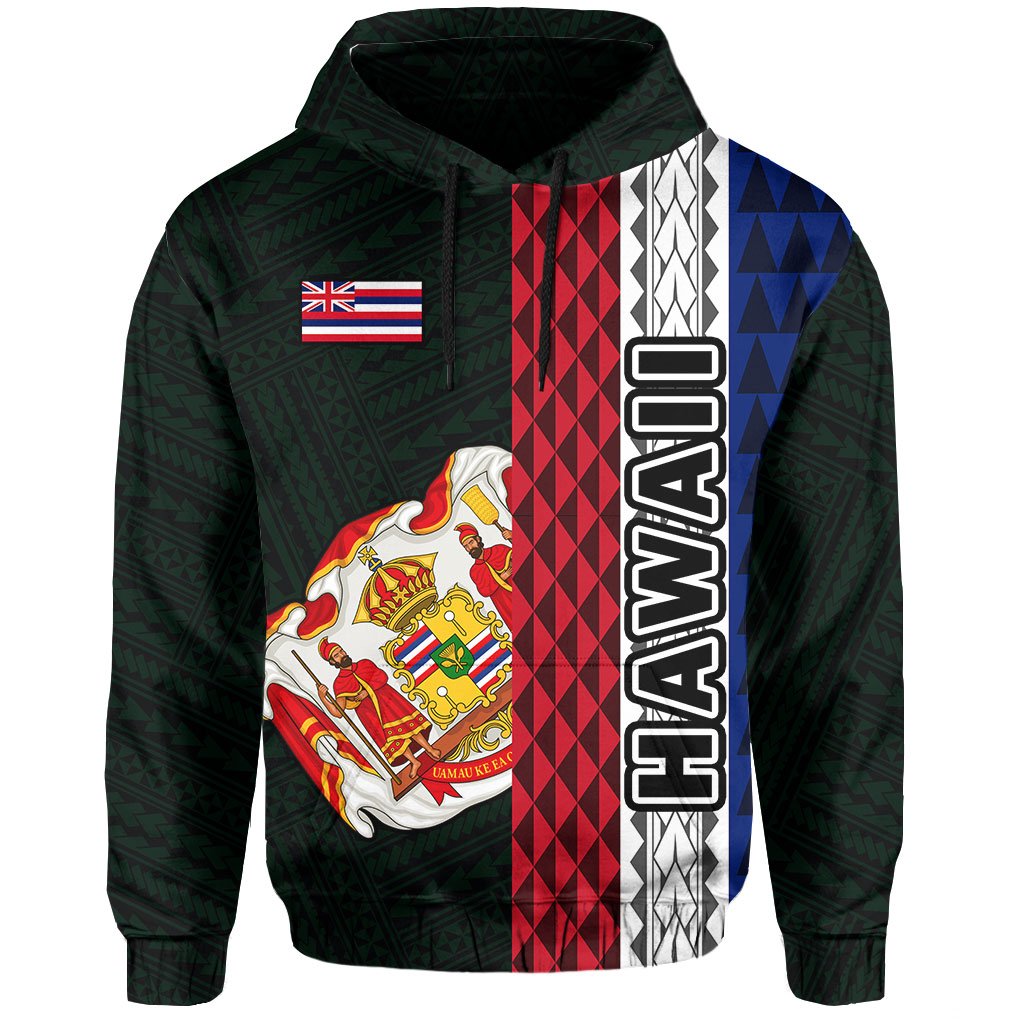 Polynesian Kakau Hawaii Flag Royal Coat of Arms Hawaii Hoodie Green - Polynesian Pride