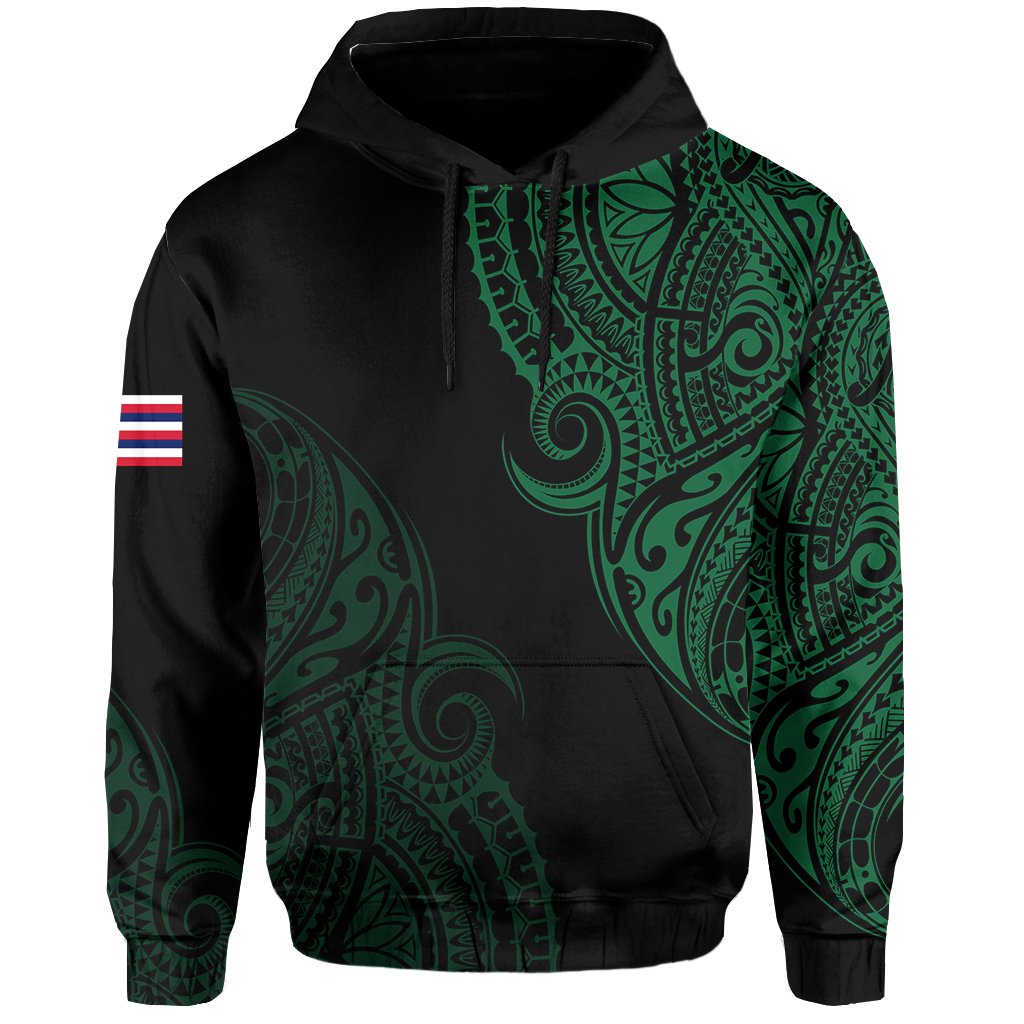 Personalized Hawaii Map Polynesian Warrior Ikaika Hoodie William Style Green - Polynesian Pride