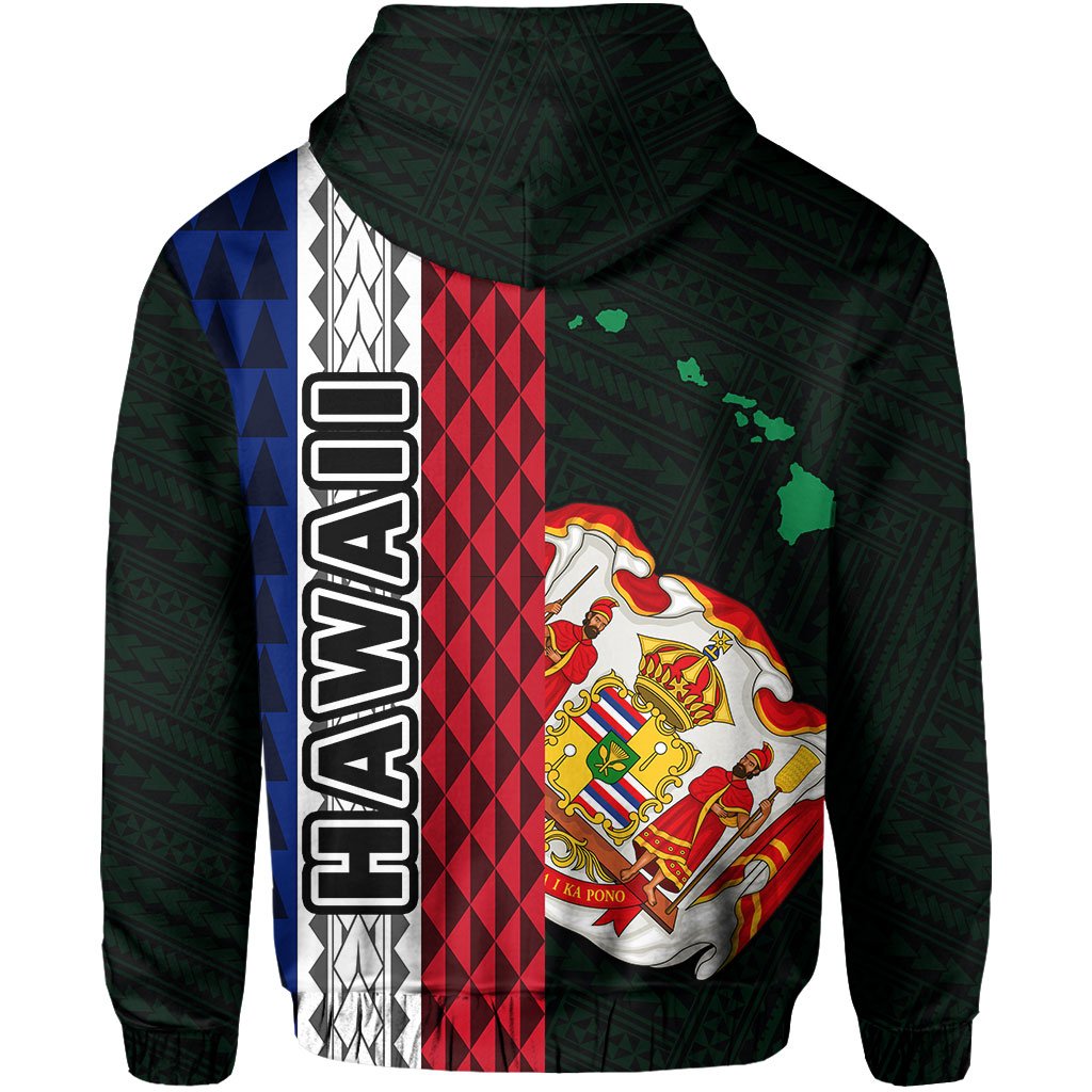 Polynesian Kakau Hawaii Flag Royal Coat of Arms Hawaii Hoodie Green - Polynesian Pride