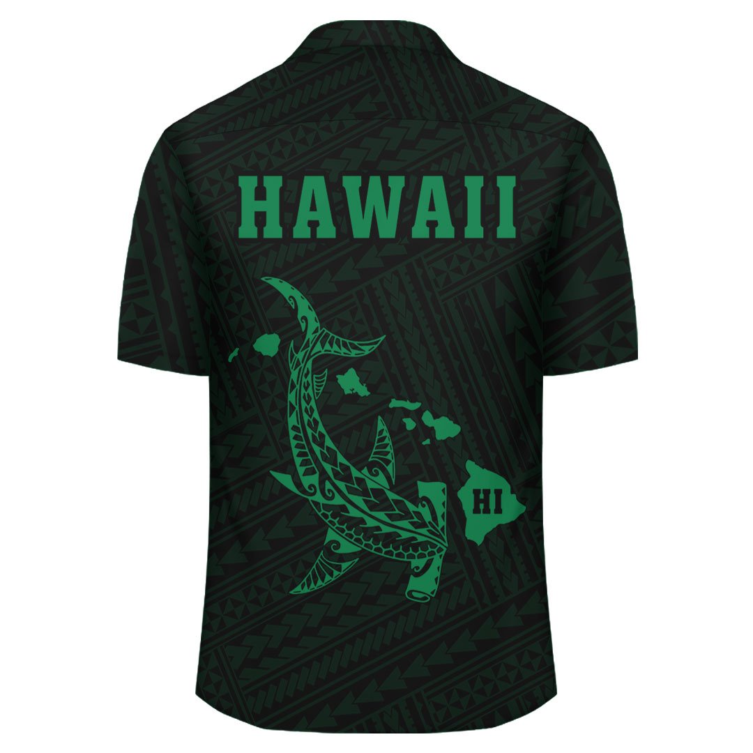 Kakau Polynesian Hammerhead Shark Map Hawaii Shirt - Green - Polynesian Pride