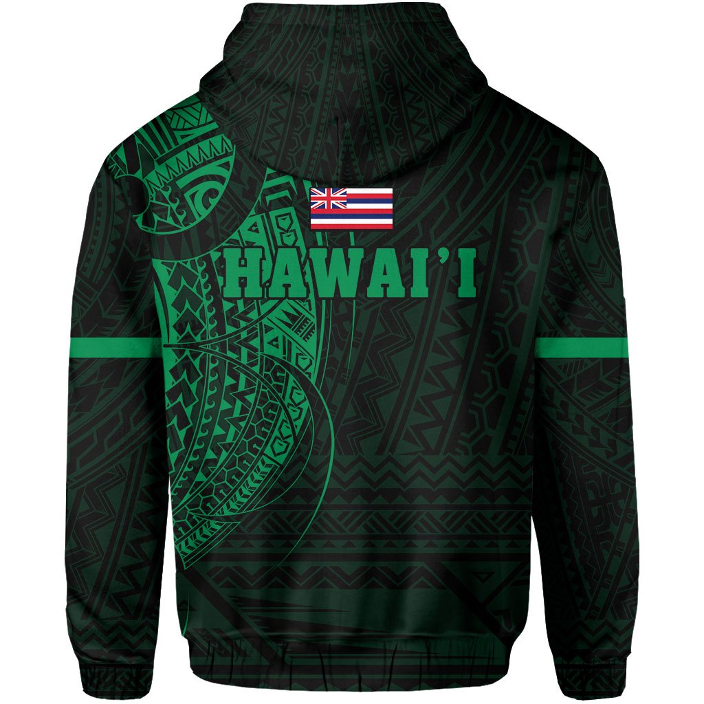 Polynesian Kakau Kanaka Flag of Hawaii Hoodie Green - Polynesian Pride