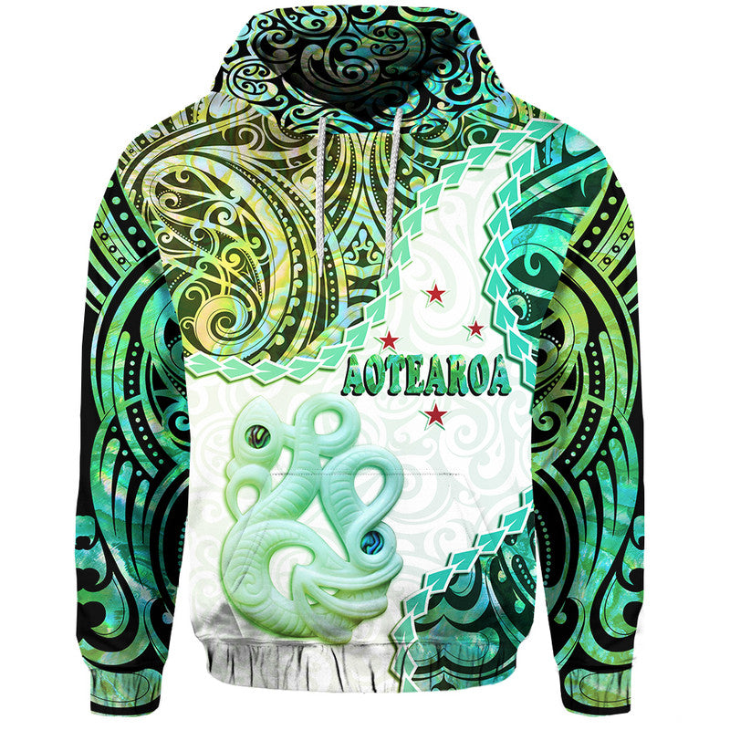 New Zealand Maori Hoodie Aotearoa Manaia Green Paua Shell Kia Ora LT9 Pullover Hoodie Green - Polynesian Pride