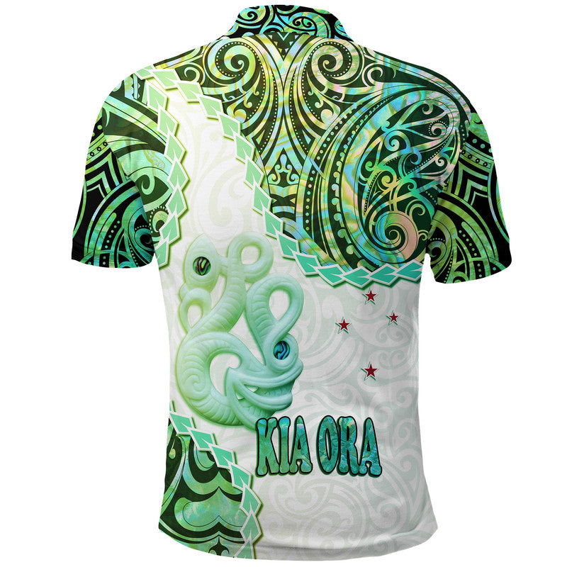 New Zealand Maori Polo Shirt Aotearoa Manaia Green Paua Shell Kia Ora LT9 - Polynesian Pride