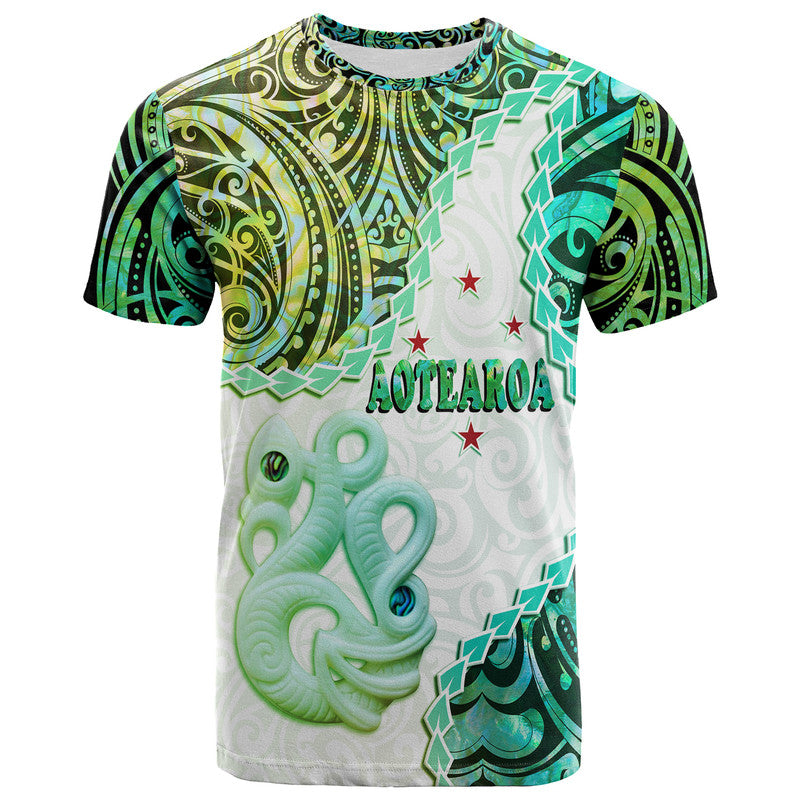 New Zealand Maori T Shirt Aotearoa Manaia Green Paua Shell Heare Ra LT9 Adult Green - Polynesian Pride