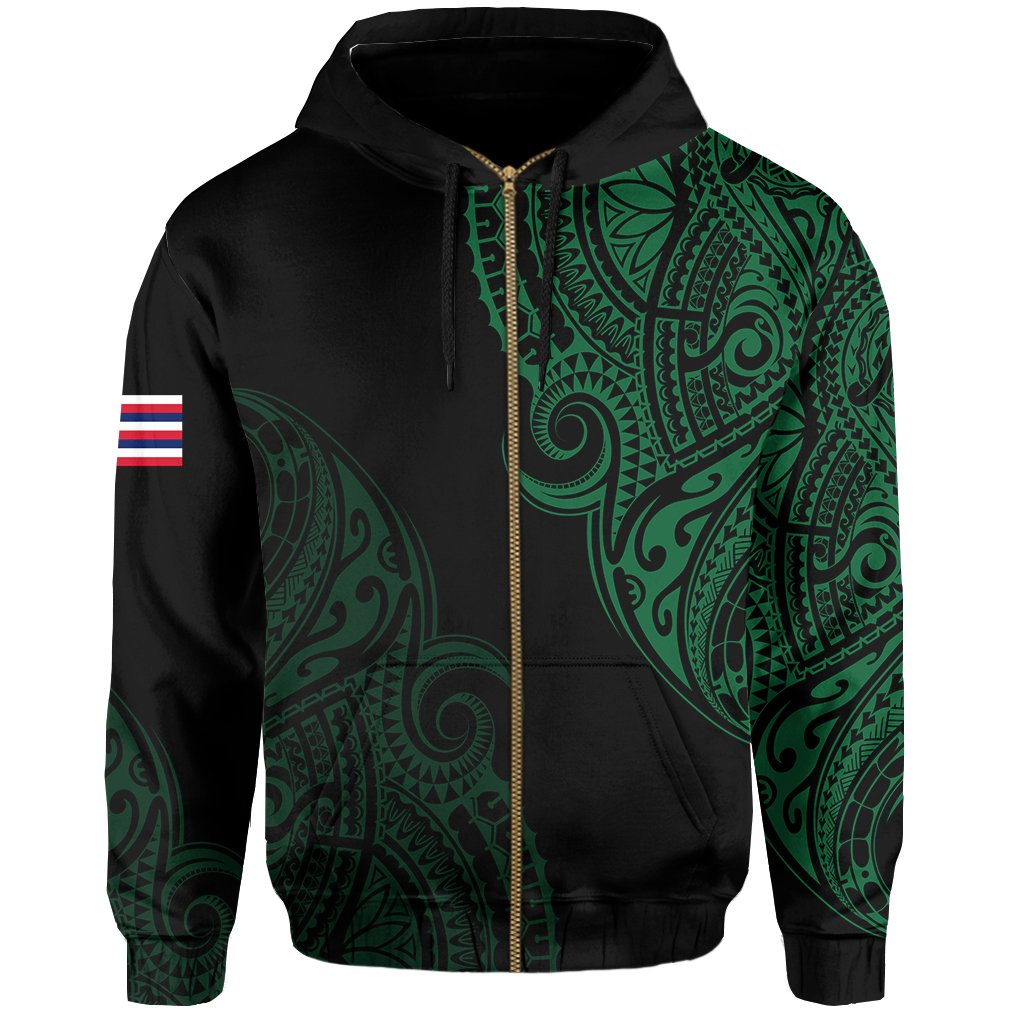 Personalized Hawaii Map Polynesian Warrior Ikaika Hoodie Zip William Style Green - Polynesian Pride