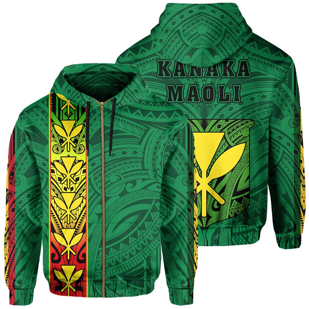 Polynesian Kanaka Flag Kanaka Maoli Hawaii Zip Hoodie Green Unisex Green - Polynesian Pride