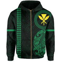 Polynesian Kakau Kanaka Flag of Hawaii Zip Hoodie Green - Polynesian Pride