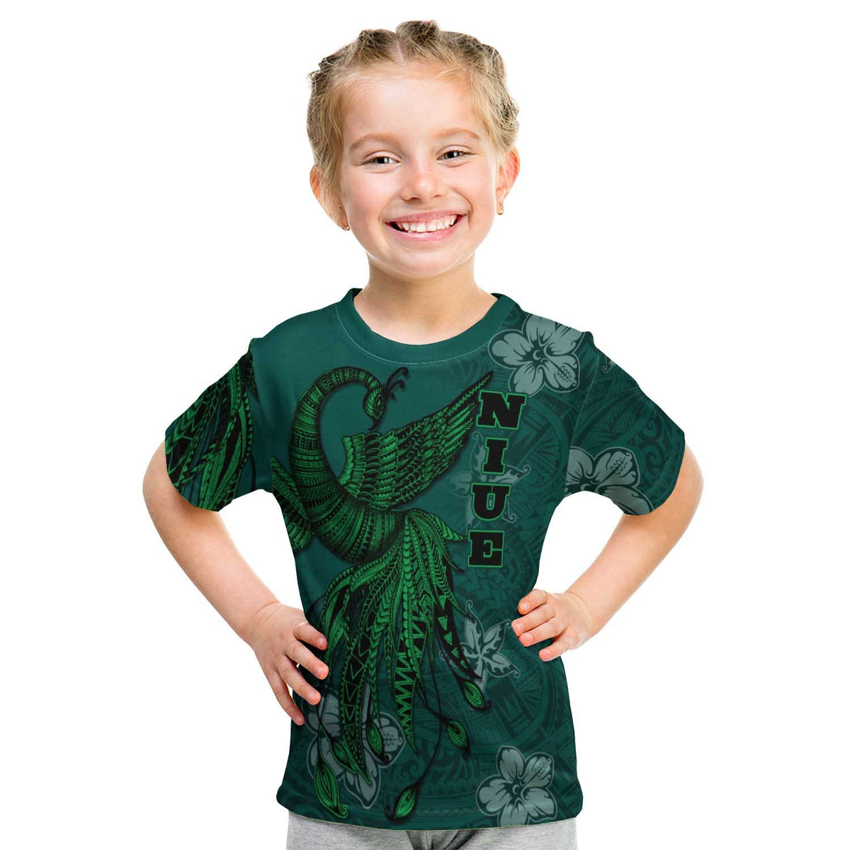 Niue T Shirt Polynesian Phoenix Bird, Fairytales Bird Green - Polynesian Pride