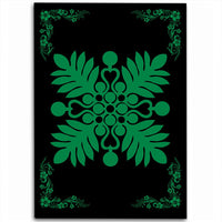 Hawaiian Quilt Maui Plant And Hibiscus Pattern Area Rug - Green Black - AH Green - Polynesian Pride