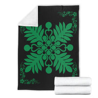 Hawaiian Quilt Maui Plant And Hibiscus Premium Blanket - Green Black - AH - Polynesian Pride