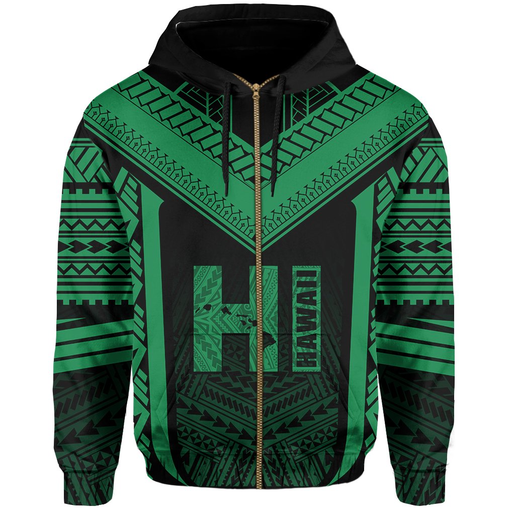 Hawaiian Kanaka Polynesian Zip up Hoodie Active Green - Polynesian Pride
