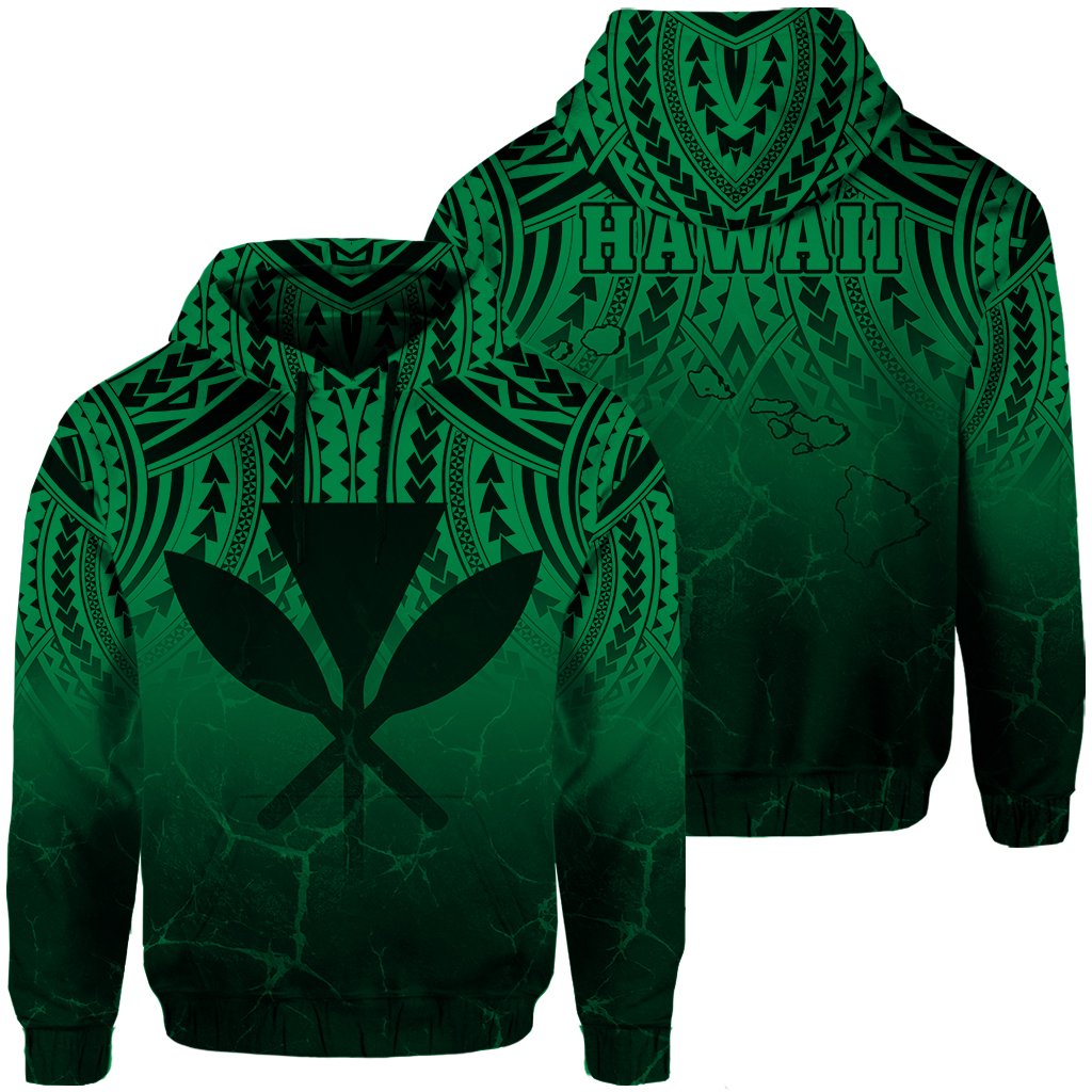 Hawaii Polynesian Kanaka Map Eruption Hoodie Roman Style Green Unisex Green - Polynesian Pride