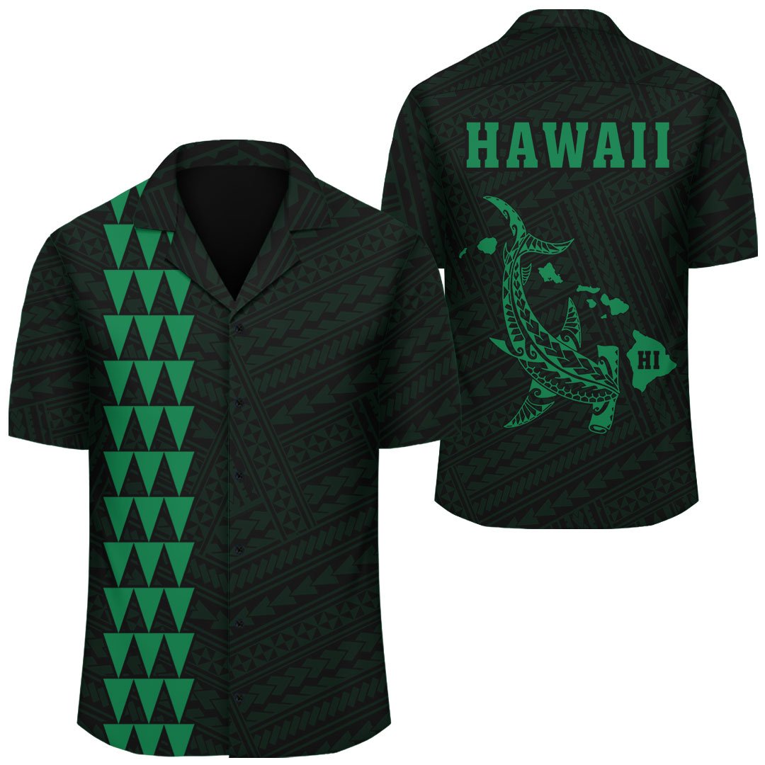 Kakau Polynesian Hammerhead Shark Map Hawaii Shirt - Green Unisex Green - Polynesian Pride