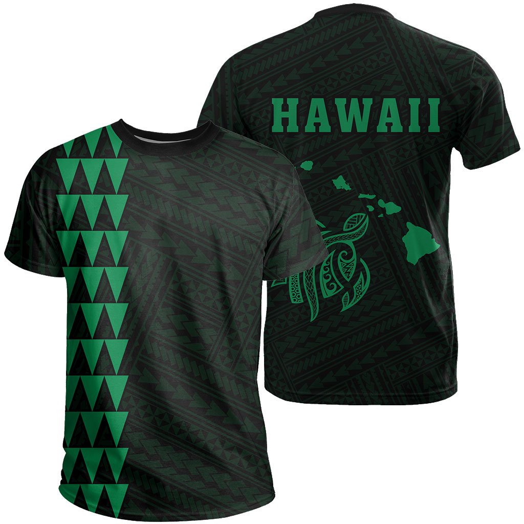 Hawaii Kakau Turtle Map T Shirt Green Unisex Green - Polynesian Pride