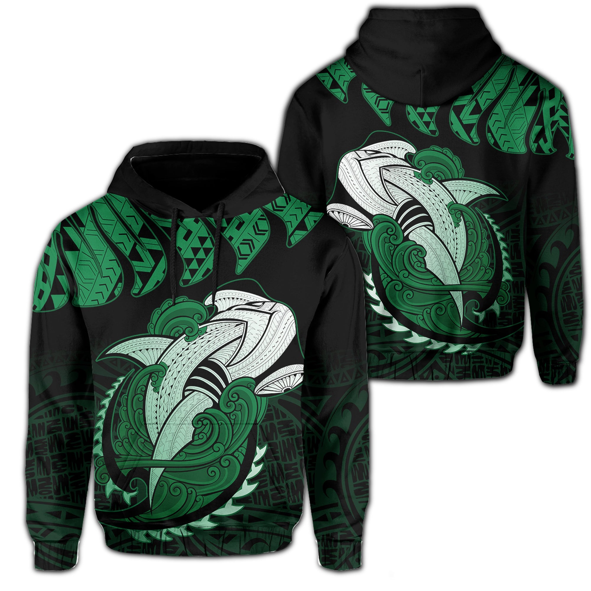 Hawaii Polynesian Aumakua Hammerhead Shark Hoodie Cloud Style Green Unisex Green - Polynesian Pride