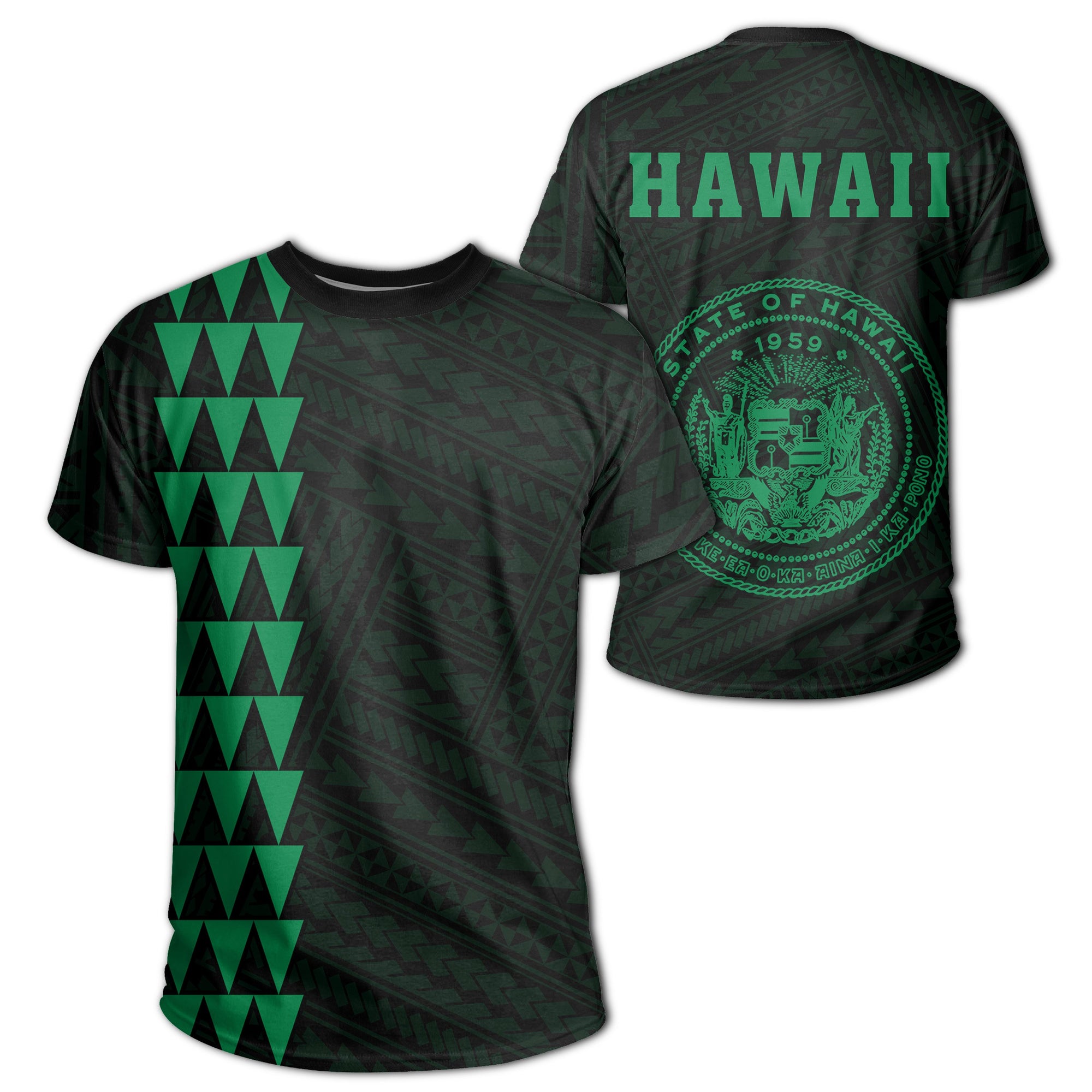 Hawaii Kakau Coat of Arms T Shirt Green Unisex Green - Polynesian Pride