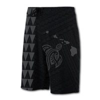 Hawaii Kakau Polynesian Turtle Map Board Shorts - Grey - Polynesian Pride