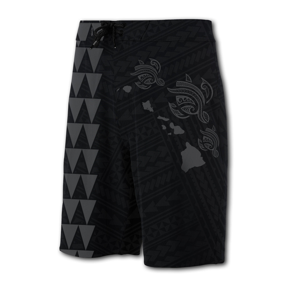 Hawaii Kakau Polynesian Three Turtles Map Board Shorts - Grey - Polynesian Pride