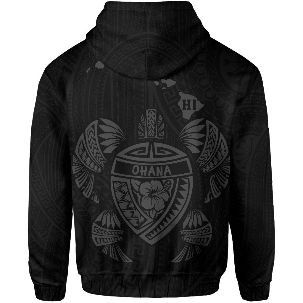 Polynesian Kakau Turtle Ohana Map of Hawaii Zip Hoodie Grey - Polynesian Pride