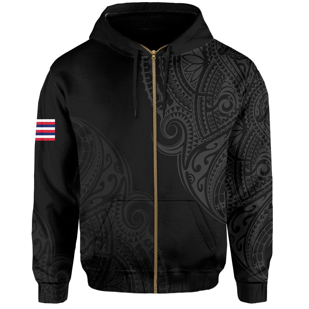 Personalized Hawaii Map Polynesian Warrior Ikaika Hoodie Zip William Style Grey - Polynesian Pride