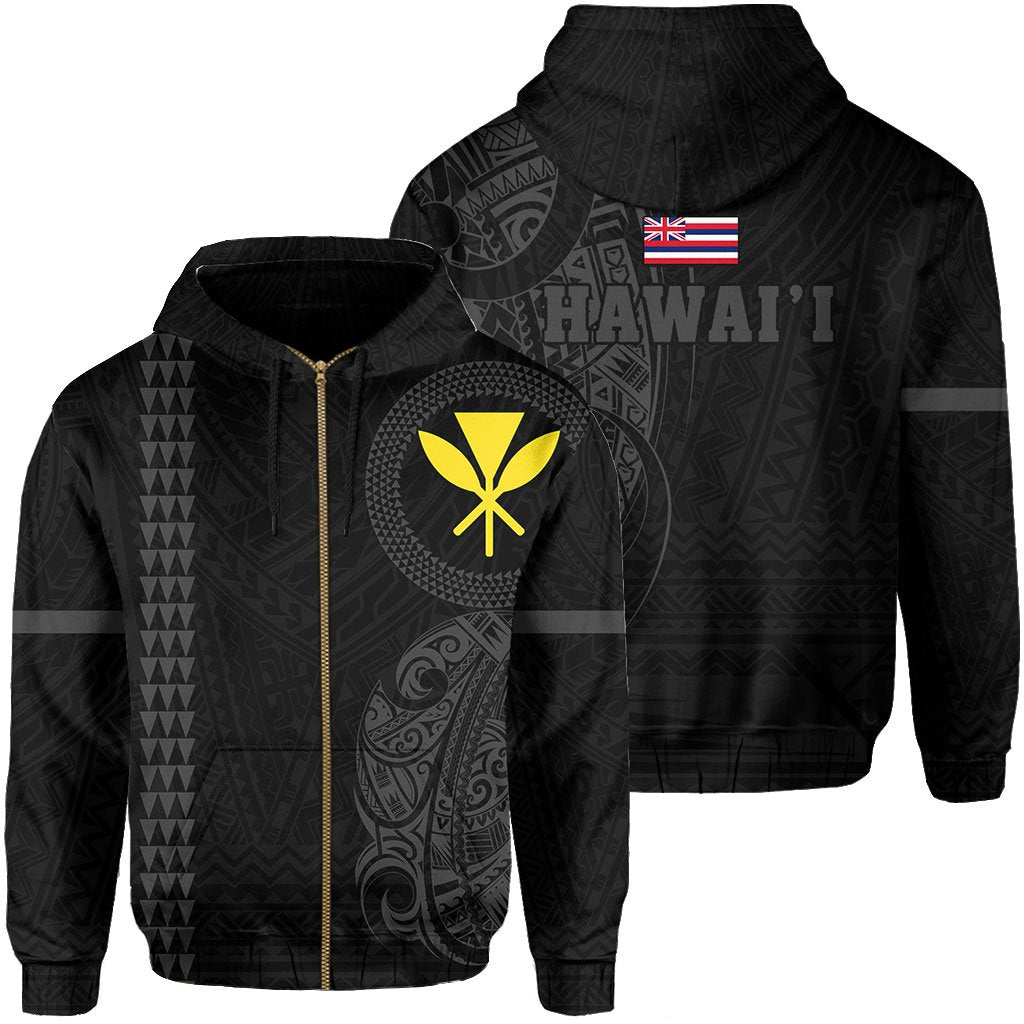 Polynesian Kakau Kanaka Flag of Hawaii Zip Hoodie Grey Unisex Grey - Polynesian Pride