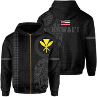 Polynesian Kakau Kanaka Flag of Hawaii Zip Hoodie Grey Unisex Grey - Polynesian Pride