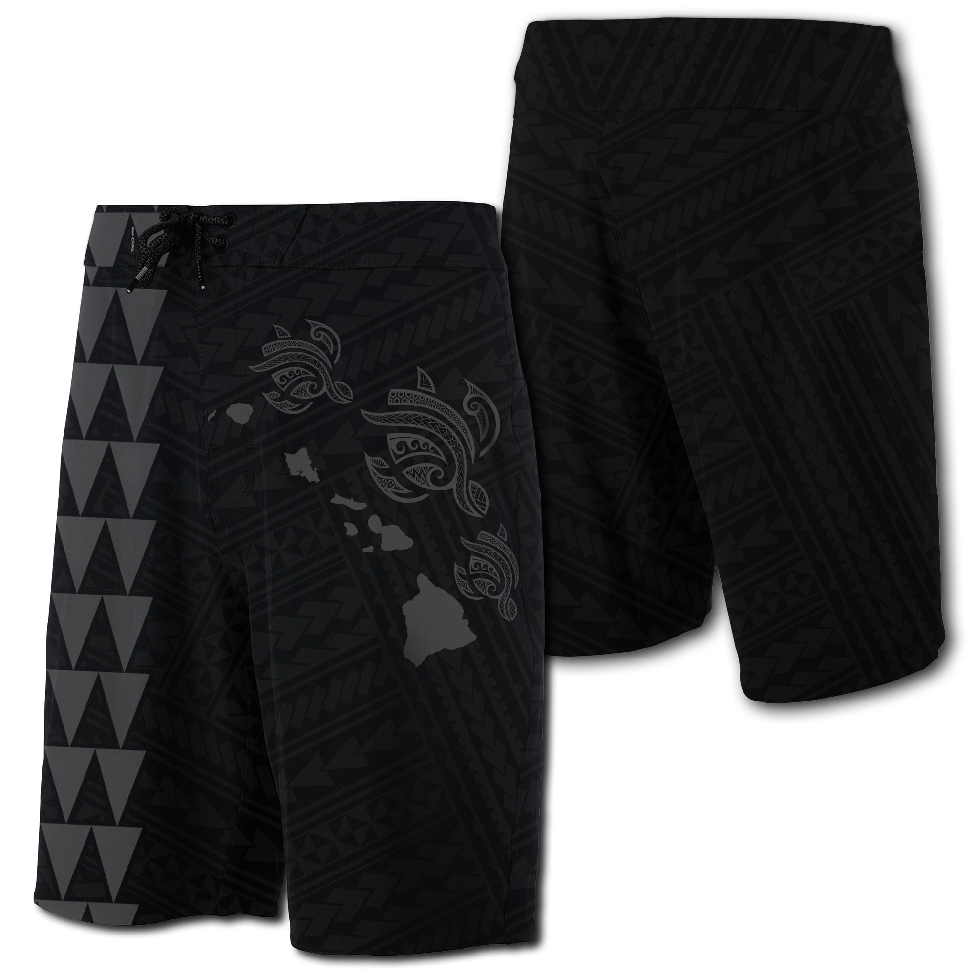 Hawaii Kakau Polynesian Three Turtles Map Board Shorts - Grey Men Grey - Polynesian Pride