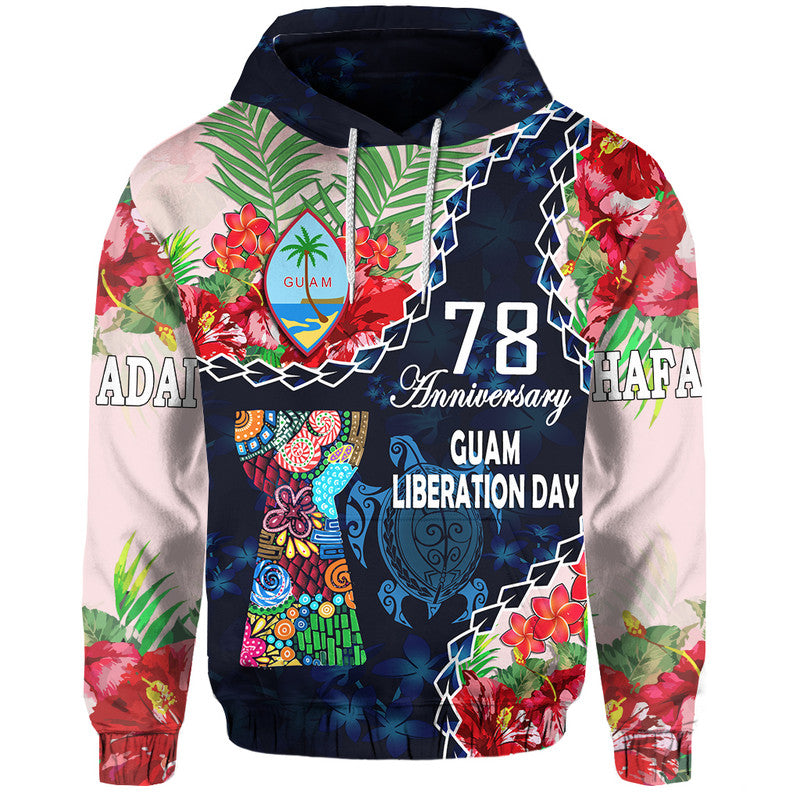 Guam Liberation Day Hoodie Latte Stone Hibiscus Painting LT9 Hoodie Blue - Polynesian Pride