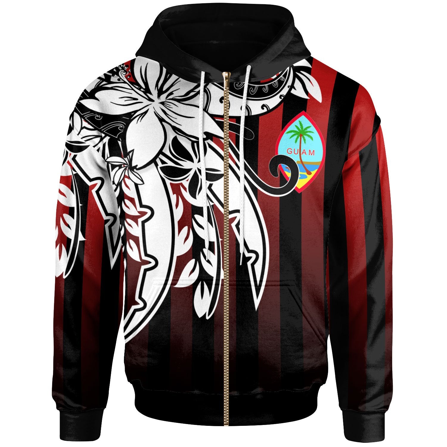 Guam Zip Hoodie Vertical Stripes Style Unisex Red - Polynesian Pride