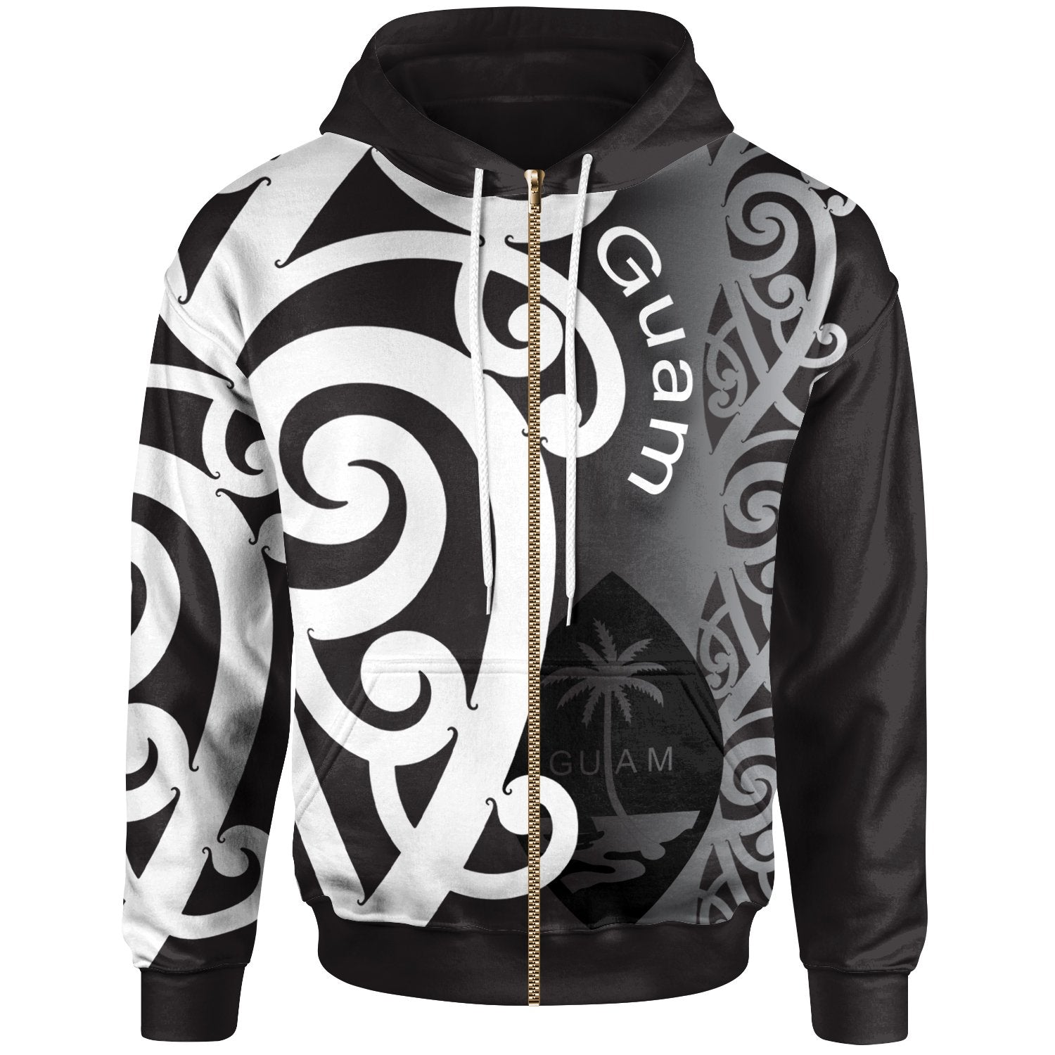 Guam Zip up Hoodie Micronesian Maori Pattern Style White Unisex White - Polynesian Pride