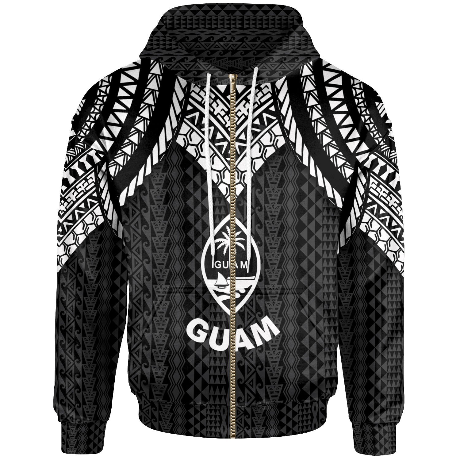 Guam Zip up Hoodie Polynesian Armor Style Black Unisex Black - Polynesian Pride