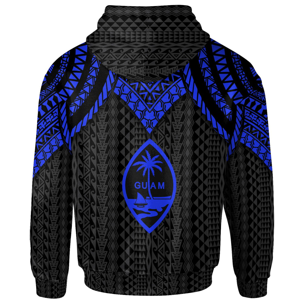 Guam Custom Zip up Hoodie Polynesian Armor Style Blue - Polynesian Pride