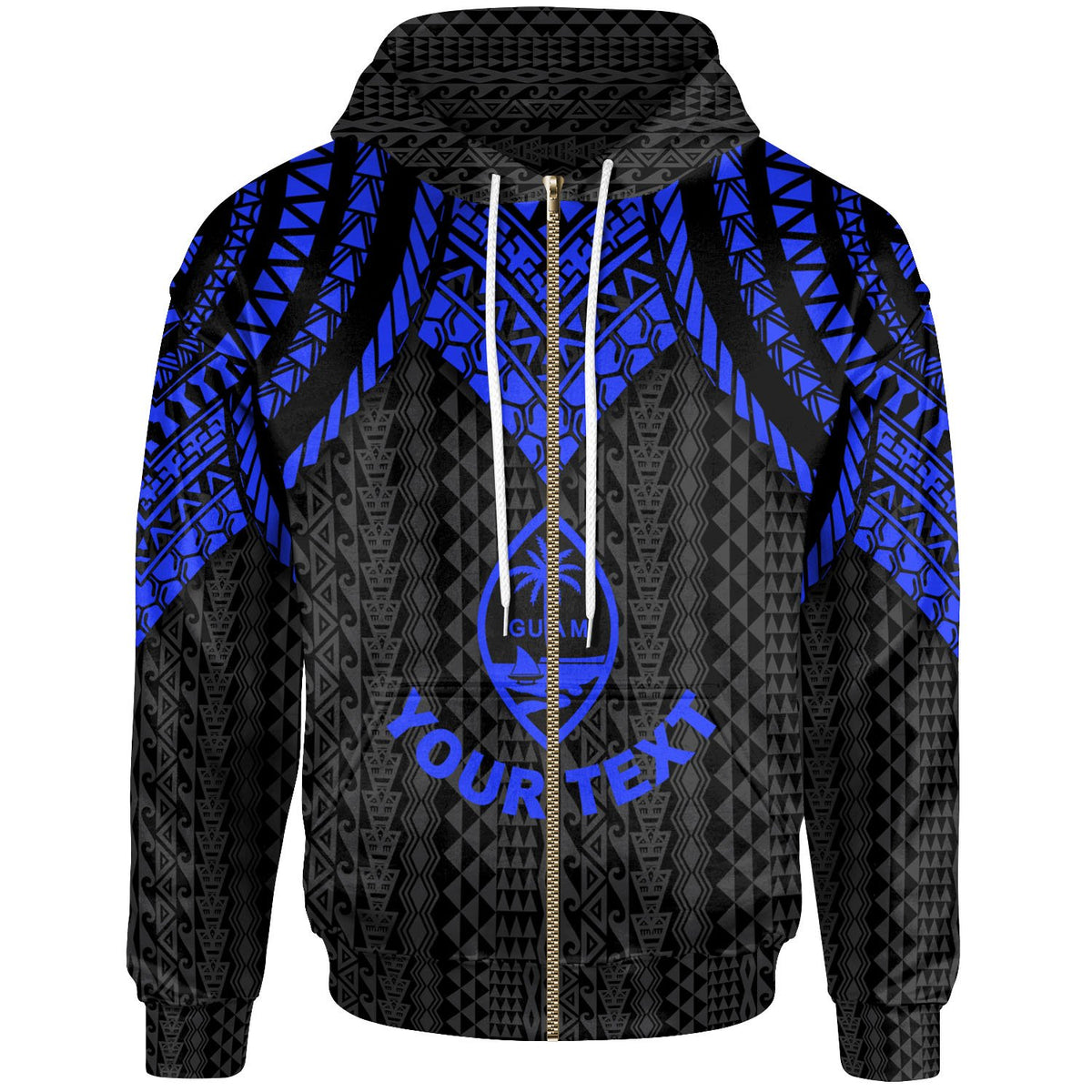 Guam Custom Zip up Hoodie Polynesian Armor Style Blue Unisex Blue - Polynesian Pride