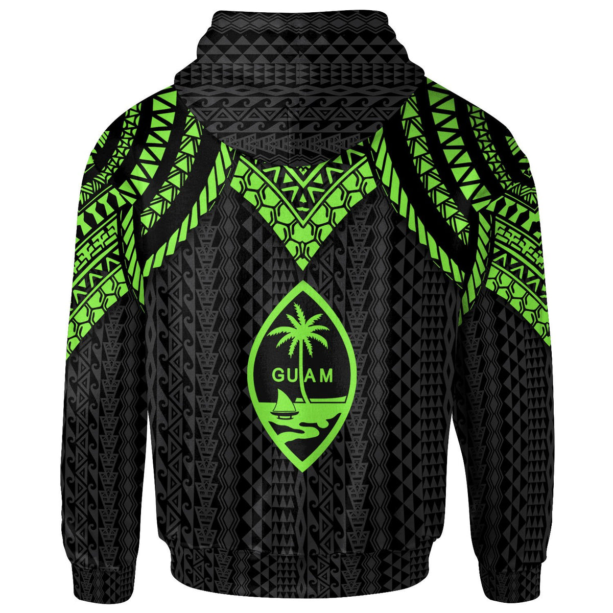 Guam Zip up Hoodie Polynesian Armor Style Green - Polynesian Pride